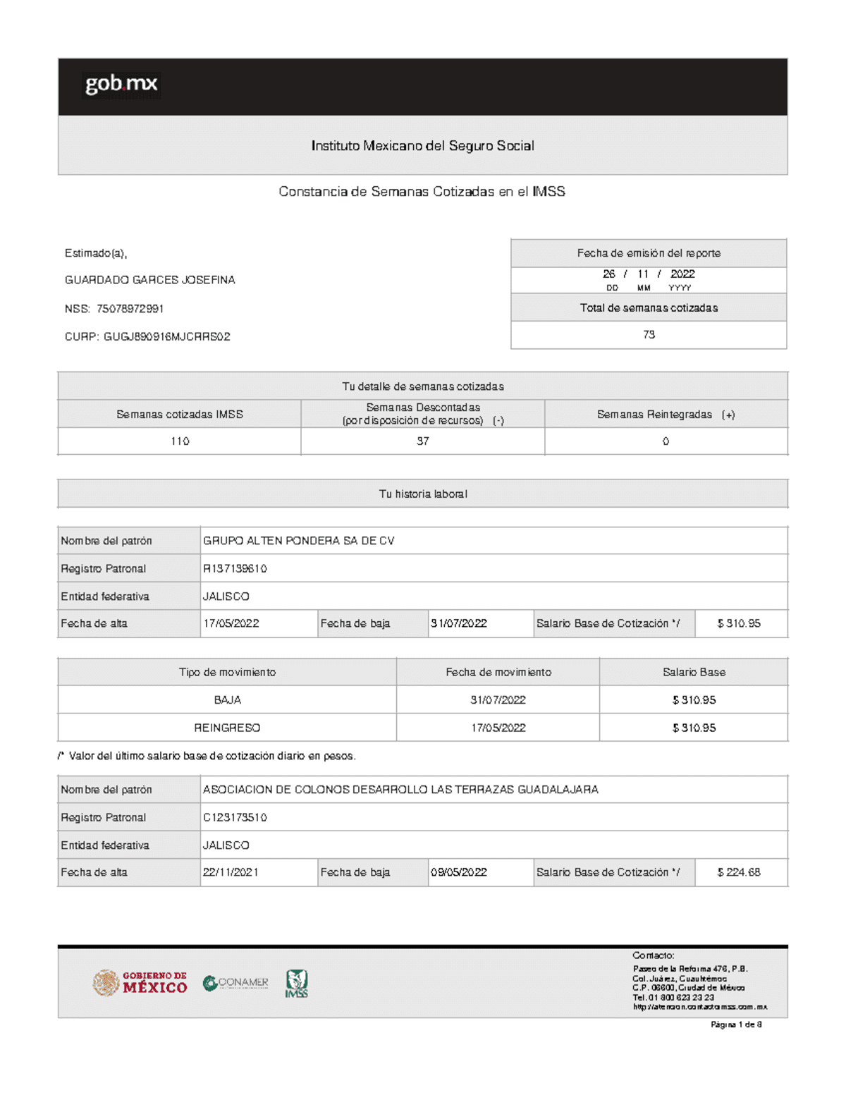Semanas cotizadas imss
