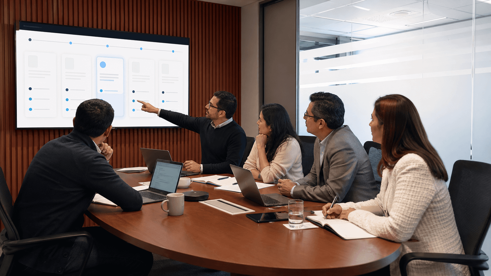 Equipo jurídico revisando en pantalla el avance de sus asuntos